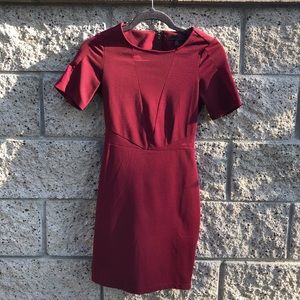 Deep Red Bodycon Dress with Mesh Cutouts